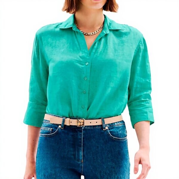Chemisier Caroll Femme Lin Coupe Droite Manches 34