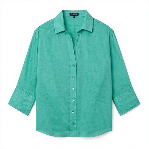 Chemisier Caroll Femme Lin Coupe Droite Manches 34