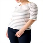 T-shirt Caroll classique femme ivoire marine manches courtes