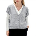 Gilet femme Caroll oversize manches courtes couleur perle