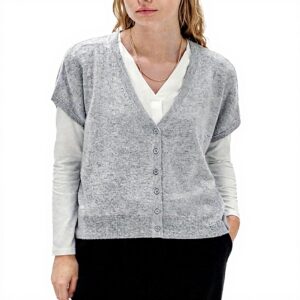 Gilet femme Caroll oversize manches courtes couleur perle