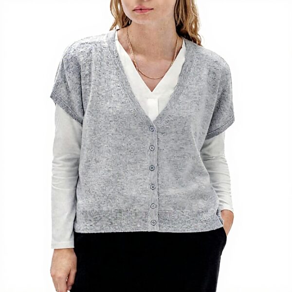 Gilet femme Caroll oversize manches courtes couleur perle