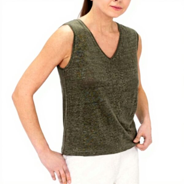 Débardeur femme Caroll en lin confortable couleur kaki