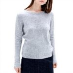 Pull femme 100 cachemire Caroll col rond gris clair