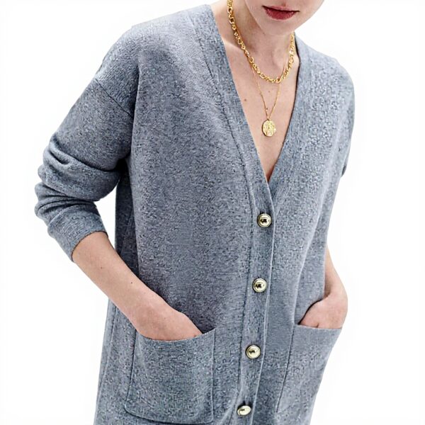 Pull femme col V Caroll gris moyen mode intemporel
