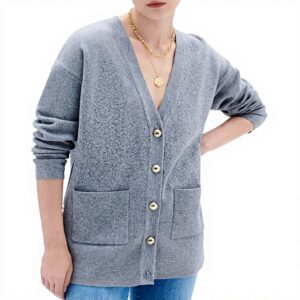 Pull femme col V Caroll gris moyen mode intemporel