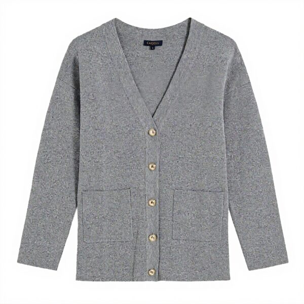 Pull femme col V Caroll gris moyen mode intemporel