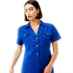 Robe femme Caroll Laure lin saharienne confortable bleu