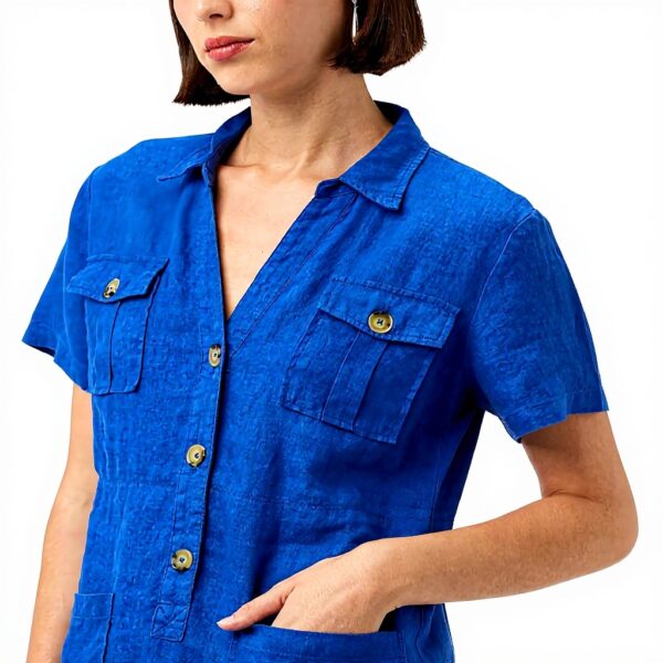 Robe femme Caroll Laure lin saharienne confortable bleu