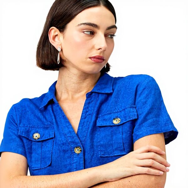 Robe femme Caroll Laure lin saharienne confortable bleu