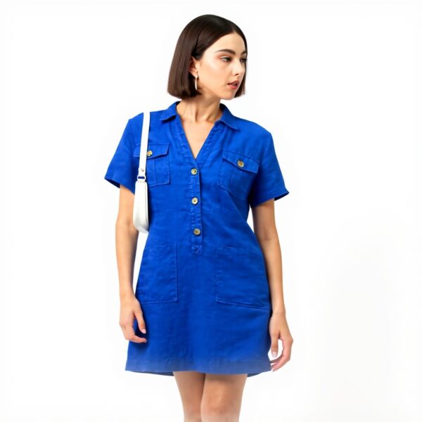 Robe femme Caroll Laure lin saharienne confortable bleu