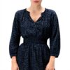 Robe Courte Caroll Manches Longues Evasée Marine Femme