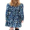 Robe cocktail Caroll manches longues evasée bleu femme
