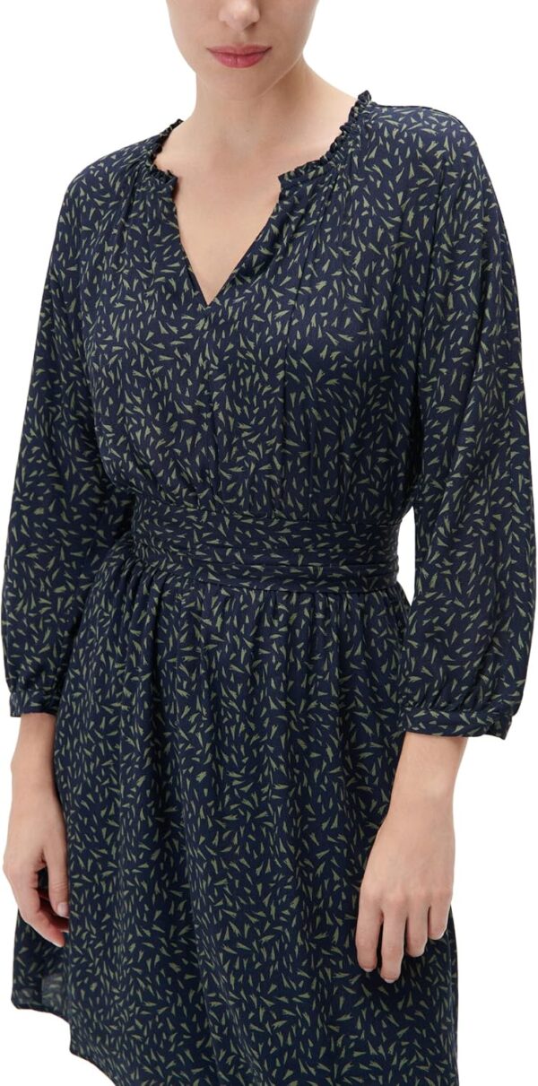 Robe Courte Caroll Manches Longues Evasée Marine Femme-4