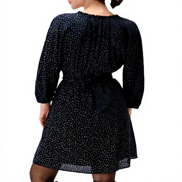 Robe Courte Caroll Manches Longues Evasée Marine Femme