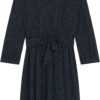 Robe Courte Caroll Manches Longues Evasée Marine Femme-1