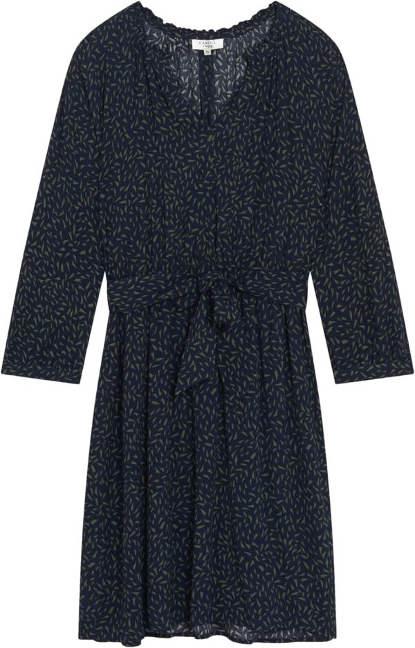 Robe Courte Caroll Manches Longues Evasée Marine Femme-1