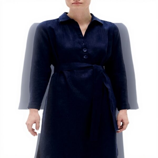 Robe Caroll Midi Lin Manches Longues Femme Marine