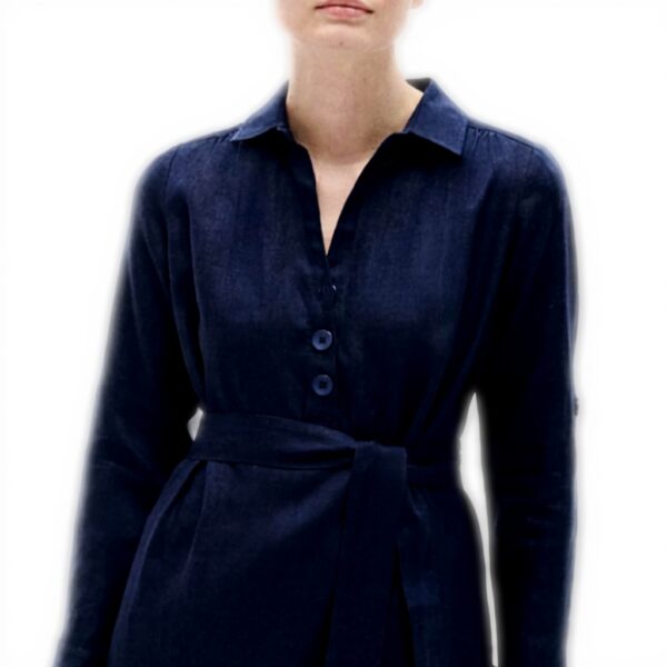 Robe Caroll Midi Lin Manches Longues Femme Marine