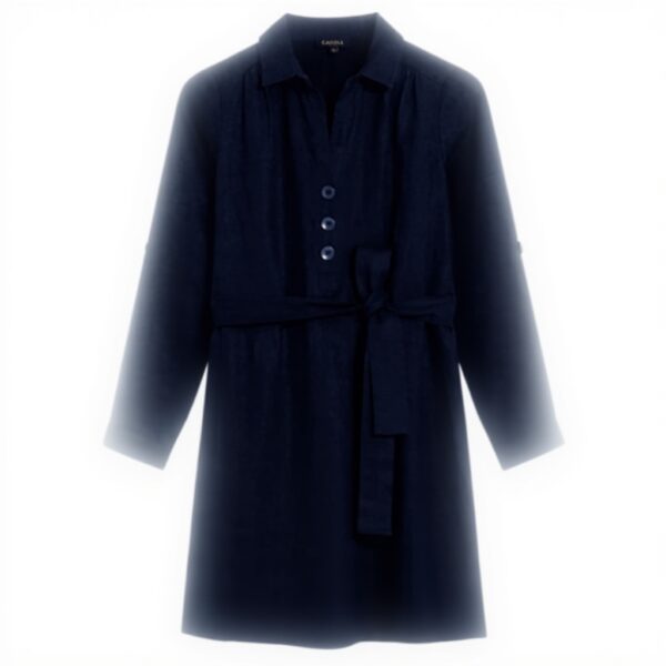 Robe Caroll Midi Lin Manches Longues Femme Marine