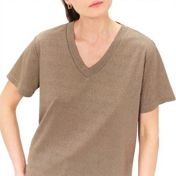 T-shirt col V manches courtes Caroll Femme Or Mode
