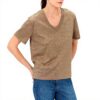 T-shirt col V manches courtes Caroll Femme Or Mode