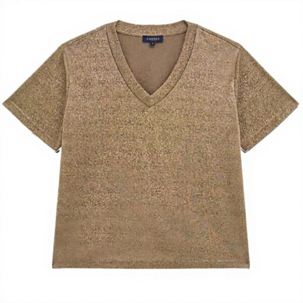 T-shirt col V manches courtes Caroll Femme Or Mode