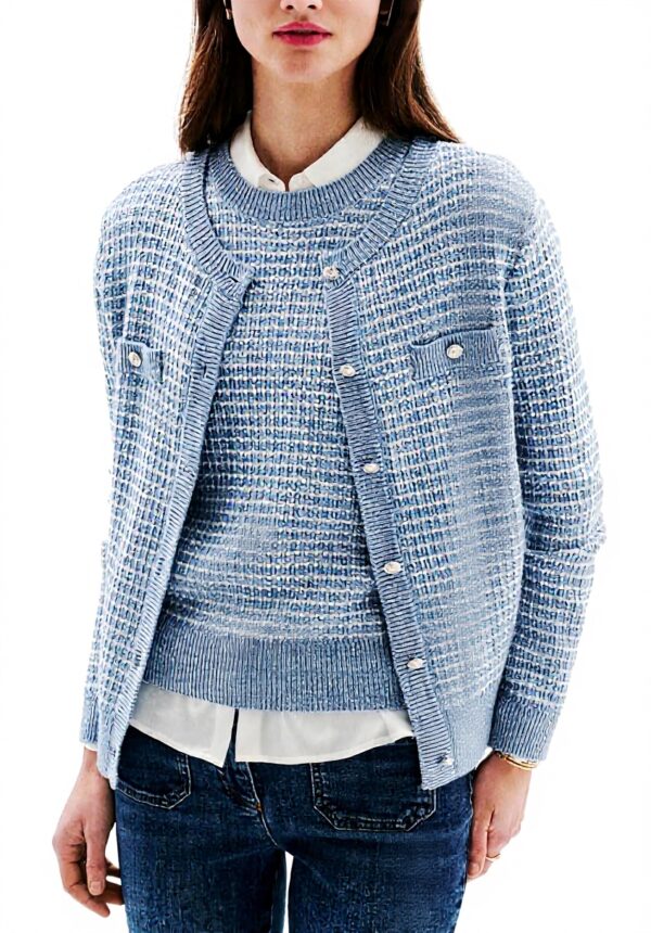 Gilet Caroll Femme Denim Clair Pull Mode Vêtement