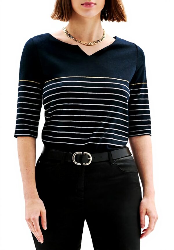 CAROLL Tshirt marinière manches 3/4 col tunisien