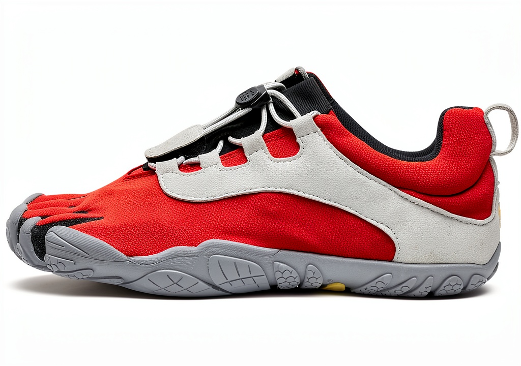 Chaussures FiveFingers V‑Run sport doigts femme portées lors d’une séance de course sur piste ensoleillée