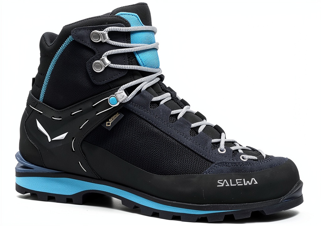 Chaussure Salewa femme en action sur sentier rocheux