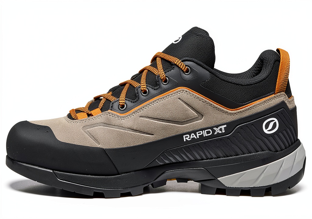 Chaussures de randonnée Scarpa 72697/350 posées sur un rocher en pleine montagne